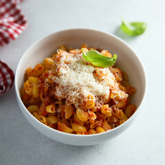 Pasta with tomato sauce and cheese