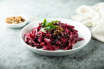 Healthy beetroot salad with walnut