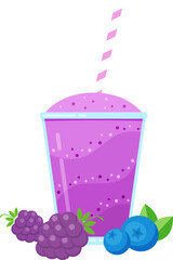 Natural fruit smoothie vector illustration. Sweet protein shake or vegeterian juicy cocktail set in glass cup with straw and fresh fruits for smoothie social media promotion banner