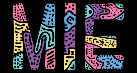 Mie. Multicolored bright isolate curves doodle letters. Japanese Mie for social network, web resource, mobile apps, title, advertising, print, clothing, t-shirt, poster, banner.