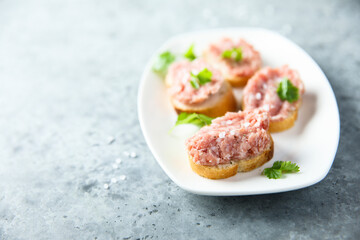 Homemade pork pate on toast