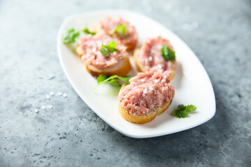 Homemade pork pate on toast