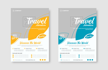 Vacation travel tour agency flyer template design layout. Summer and holiday traveling business advertisement a4 brochure flyer or poster vector template design.