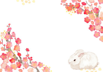 紅梅と白兎のお正月フレーム