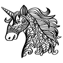 Hand drawn unicorn zentangle art