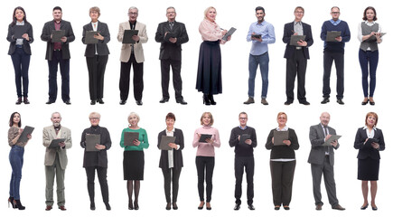 group of successful people with notepad in hands isolated