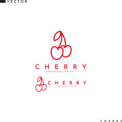 Cherry with leaves logo. Outline style