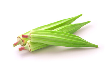 Fresh group okra  isolated on white background.