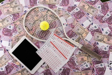 Fototapeta na wymiar top view digital tablet betting
