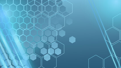 Fototapeta premium Blue technology background with hexagon pattern and lights. Abstract hexagon background for medical, technology or science design. Vector illustration