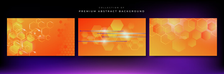 Abstract hexagonal red and orange color technology background