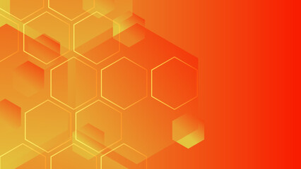 Abstract hexagonal red and orange color technology background