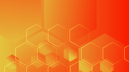 Abstract hexagonal red and orange color technology background