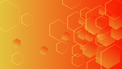 Abstract hexagonal red and orange color technology background