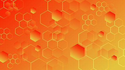 Abstract hexagonal red and orange color technology background