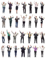 group of successful business people with money isolated