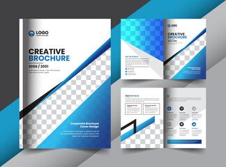 Corporate company business bifold brochure and cover layout concept design with modern shapes