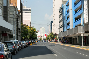 Beautiful view of city street with modern buildings