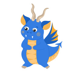 Obraz premium Dragon kid. Funny baby dragon, cute magic lizard with wings and horns. Fairytale monsters. Vector illustration