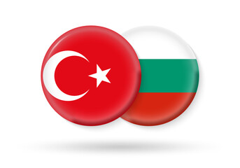 Turkey and Bulgaria circle flags. 3d icon. Bulgarian and Turkish national symbols. Vector illustration.