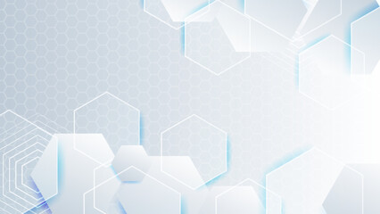 Abstract. Hexagon white background , blue light and shadow. Vector illustration