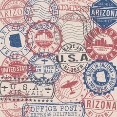Tucson, AZ, USA Set of Stamps. Travel Stamp. Made In Product. Design Seals Old Style Insignia.