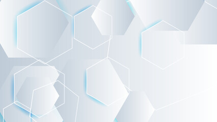 Abstract. Hexagon white background , blue light and shadow. Vector illustration