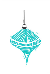 Linocut Christmas toy. Xmas decoration gravure.