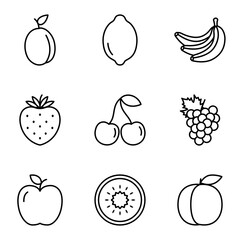Simple set of fruits related line icons. Tropical fruits. Isolated on white background.