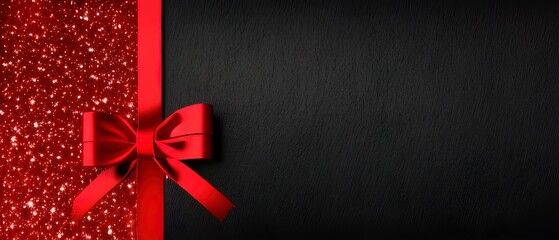 gift card wishes merry christmas background with red ribbon bow on black  texture template with blank copy space