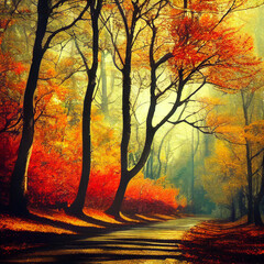 Fototapeta na wymiar forest in autumn with path and beautiful colors