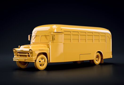 Monochrome Yellow School Bus. Single Color Isolated Bus. Chevrolet 6700 School BUS 1955 , 3D Rendering