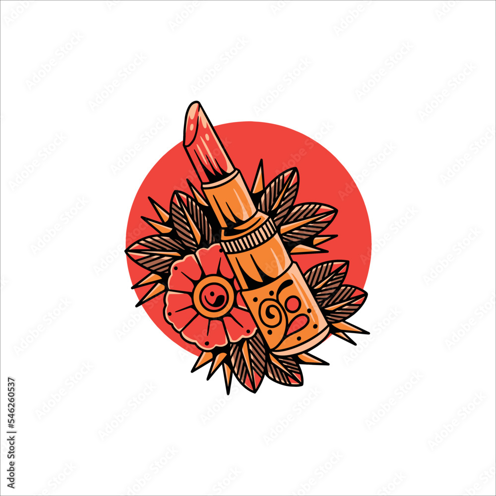 Wall mural oldschool lipstick tattoo vector design