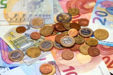 euro cash background, euro money banknotes, close-up