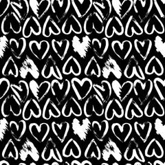 Dry Brush Artwork Heart Seamless Vector Pattern