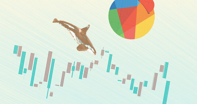 November 11th 2022, London UK. An import move of ReddCoin (RDD) coin is analyzed. Illustration of a whale diving into a exchange graph to invest