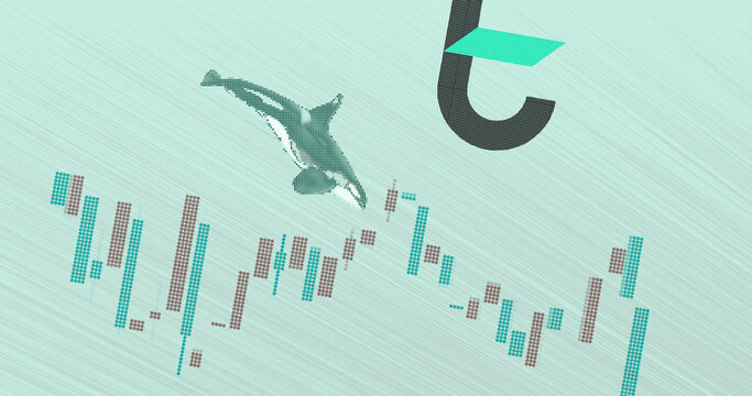 November 11th 2022, London UK. An import move of TomoChain (TOMO) coin is analyzed. Illustration of a whale diving into a exchange graph to invest