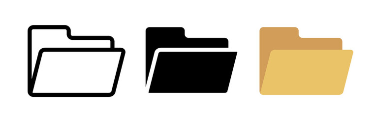 Folder icons. Black and colored icons. Vector clipart isolated on white background.