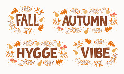 Fall Autumn Hygge Vibe lettering hand draqing composition