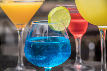 Typical colombian food and drinks, variety of cocktails