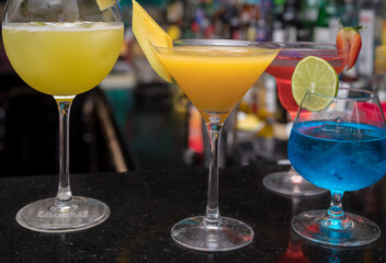 Typical colombian food and drinks, variety of cocktails