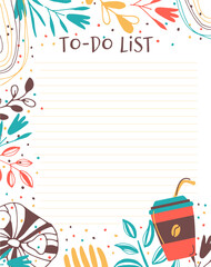 To do list. Template design for notes. A5 format hand drawn. Vector illustration  isolated.