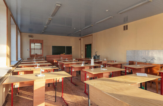 School chemistry class in an abandoned Eastern European school