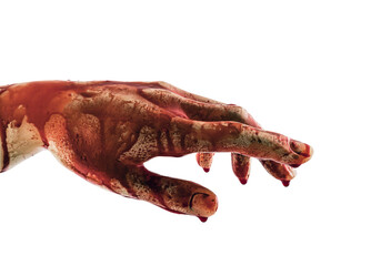 Bloody hand isolated on white background with clipping path