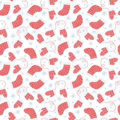 Holiday seamless pattern with socks and mittens. North ornament. Vector illustration. Festive design for scrapbooking, wrapping paper, fabric, textile.
