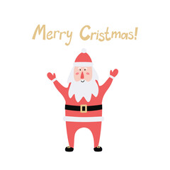 Christmas card design with cheerful Santa Claus. Winter holiday design for postcards, paper prints, web banners.