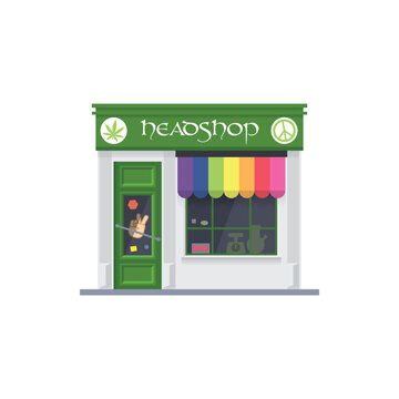 Flat design isolated headshop. Cute paraphernalia store building vector illustration