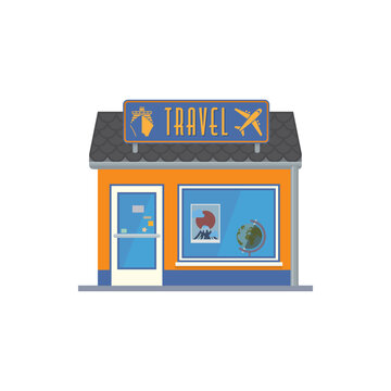 Flat design isolated travel agency. Cute store building vector illustration