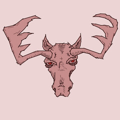 Moose head. Big horns. Vector animal