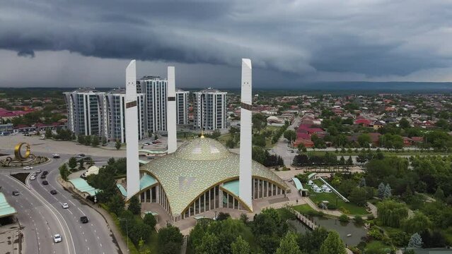 Aimani Kadyrova Mosque in Argun, Chechnya. Drone view